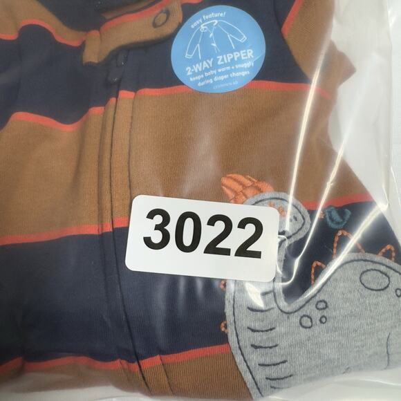 Carter's Dinosaur 2-Way Zipper Sleeper Brown Navy Blue Stripes Size Newborn - Picture 7 of 7